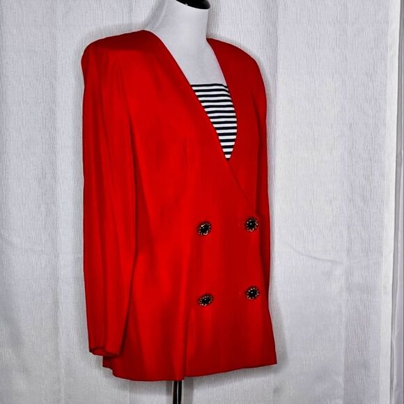 David Benjamin Vintage 80's Bold Red Double Breasted Tailored Fit Blazer Blouse - Picture 15 of 16